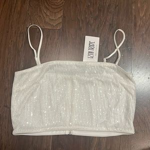 12 Tribe SOIREE WHITE SEQUIN CROP TOP Size L